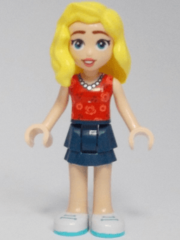 Friends Matilde - Red Top, Dark Blue Layered Skirt, White Shoes