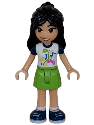 Friends Liann - White Shirt with Dark Blue Short Sleeves, Lime Skirt, Dark Blue Shoes