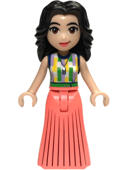 Friends Emma (Adult) - Pleated Coral Skirt, Dark Blue, Medium Lavender, Yellow, Green, and White Top