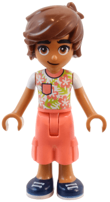 Friends Leo - White Shirt with Coral Flowers, Coral Cropped Trousers, Dark Blue Shoes