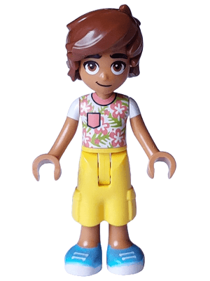 Friends Leo - White Shirt with Coral Flowers, Yellow Cropped Trousers, Medium Azure Shoes