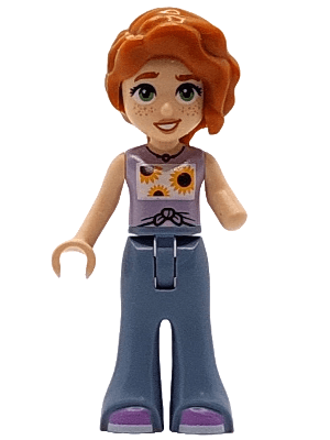 Friends Autumn - Lavender Vest with Sunflowers, Sand Blue Trousers Bell-Bottoms, Medium Lavender Shoes