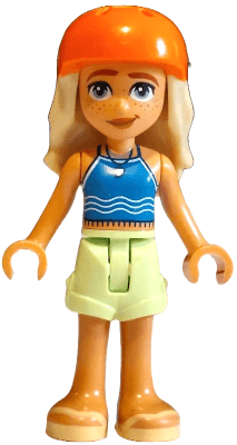 Friends Sage - Blue Tank Top, Yellowish Green Shorts, Bright Light Yellow Sandals, Reddish Orange Bicycle Helmet