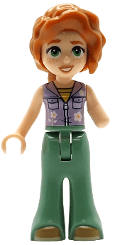 Friends Autumn - Lavender Sleeveless Jacket with Flowers, Sand Green Trousers Bell-Bottoms, Medium Nougat Shoes, Dark Orange Hair Wavy