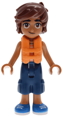Friends Leo - Bright Light Orange Sleeveless Shirt, Dark Blue Cropped Trousers, Blue Shoes, Orange Life Jacket