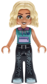 Friends Nova - Dark Turquoise Sleeveless Hoodie, Black Trousers Bell-Bottoms with Metallic Light Blue Shoes