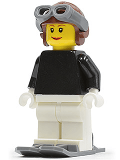 LEGO FIRST LEGO League (FLL) Climate Connections Skier Female Black Top Reddish Brown Aviator Cap (fst014) LEGO Minifigure