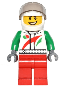 Octan - Jacket with Red and Green Stripe, Red Legs, White Helmet, Trans-Brown Visor, Crooked Smile and Laugh Lines
