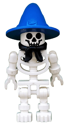 LEGO Skeleton with Standard Skull Blue Wizard / Witch Hat and Black Bandana (Boney) (gen005) LEGO Minifigure
