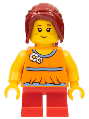LEGO Girl Red Short Legs Hair Ponytail Long with Side Bangs (gen077) Promotional Minifigure