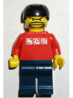 Skateboarder, Red Shirt with Silver Logos, Dark Blue Legs