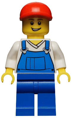 LEGO Overalls Blue over V-Neck Shirt Red Short Bill Cap (hol019) City Minifigure