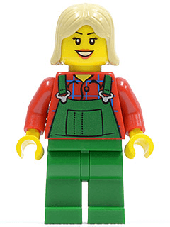 LEGO Overalls Farmer Green Tan Female Hair (hol020) minifigure