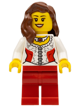 LEGO White Lace Blouse with Red Side Panels and Ruby Necklace Reddish Brown Female Hair over Shoulder Black Eyebrows (hol022) minifigure