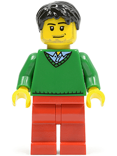 LEGO Green V-Neck Sweater Black Short Tousled Hair Smirk and Stubble Beard (hol023) minifigure