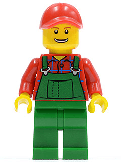 LEGO Overalls Farmer Green Red Cap with Hole (hol028) minifigure