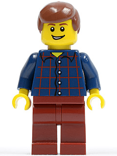 LEGO Plaid Button Shirt Reddish Brown Male Hair Lopsided Grin with Teeth (hol030) minifigure