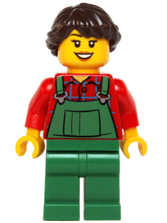 LEGO Overalls Farmer Green Dark Brown French Braided Female Hair (hol038) City Minifigure