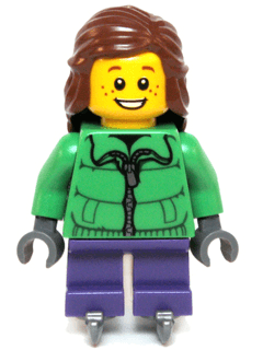 LEGO Winter Jacket Zipper Dark Purple Short Legs Reddish Brown Female Hair Mid-Length Ice Skates (hol039) minifigure
