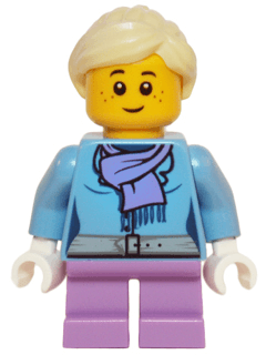 LEGO Medium Blue Jacket with Light Purple Scarf Medium Lavender Short Legs Bright Light Yellow Ponytail and Swept Sideways Fringe (hol066) minifigure