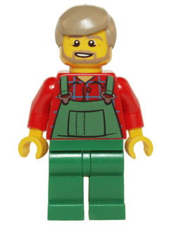 LEGO Overalls Farmer Green Dark Tan Hair and Beard (hol067) minifigure