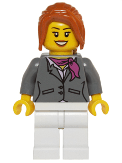 LEGO Dark Bluish Gray Jacket with Magenta Scarf Dark Orange Hair Ponytail Long with Side Bangs (hol068) City Minifigure