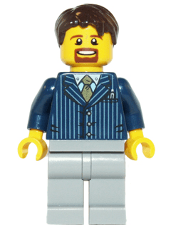 LEGO Businessman Pinstripe Jacket and Gold Tie Dark Brown Hair Short Tousled with Side Part (hol069) minifigure