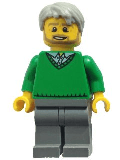 LEGO Green V-Neck Sweater Light Bluish Gray Short Tousled Hair Beard (Thanksgiving Pop) (hol071) minifigure