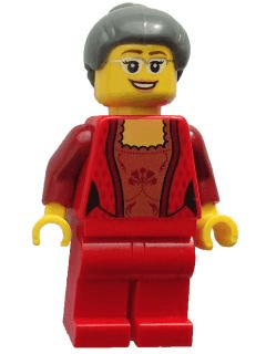 LEGO Female Corset with Gold Panel Front and Lace Up Back Pattern Dark Bluish Gray Hair with Top Knot Bun (Thanksgiving Mom) (hol072) minifigure