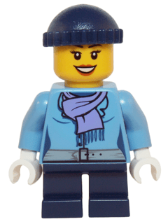 LEGO Medium Blue Jacket with Light Purple Scarf Dark Blue Short Legs Dark Blue Knit Cap (hol074) City Minifigure