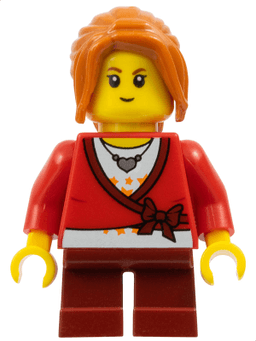 LEGO Sweater Cropped with Bow Heart Necklace Dark Red Short Legs Dark Orange Ponytail Long with Side Bangs (hol101) minifigure