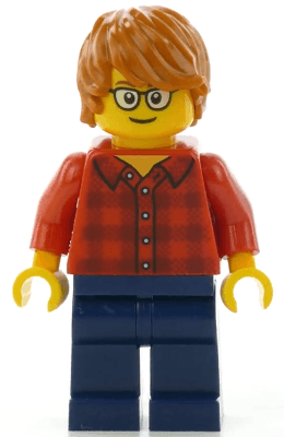 LEGO Red Plaid Flannel Shirt Dark Orange Hair Glasses (hol131) City Minifigure