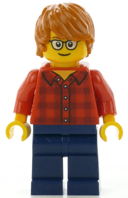 LEGO Red Plaid Flannel Shirt Dark Orange Hair Glasses (hol131) minifigure