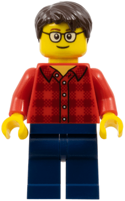 LEGO Red Plaid Flannel Shirt Dark Brown Hair Glasses (hol131a) minifigure