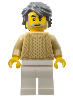 Snowmobile Driver - Male, Tan Knit Sweater, White Legs, Dark Bluish Gray Hair