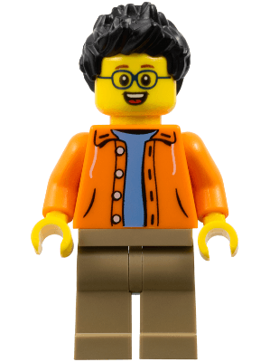 LEGO Man Black Spiked Hair Glasses Sand Blue Shirt (hol185) City Minifigure