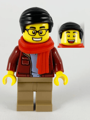 LEGO Man Red Scarf Black Smooth Hair Glasses (hol187) City Minifigure