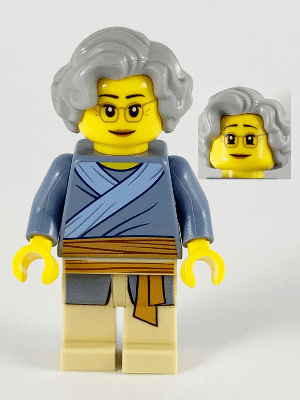LEGO Porcelain Vendor Female Light Bluish Gray Hair Glasses Sand Blue Tunic Medium Nougat Sash (hol192) City Minifigure