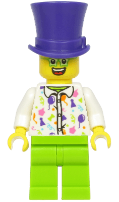 LEGO Birthday Party Guest Dark Purple Top Hat Green Glasses White Shirt Lime Legs (hol197) City Minifigure