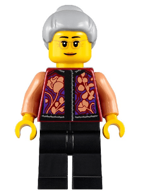 LEGO Grandmother Floral Shirt Light Bluish Gray Hair Glasses (hol220) City Minifigure