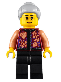 Grandmother, Floral Shirt, Black Legs, Light Bluish Gray Hair, Glasses