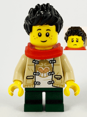 Child - Boy, Tan Tang Jacket, Dark Green Short Legs, Black Spiked Hair, Freckles, Red Scarf