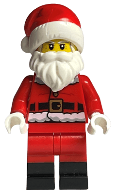 Santa - Fur Lined Jacket with Candy Cane on Back, Red Legs with Black Boots, Santa Hat with Printed Red Top