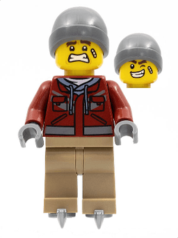 Man, Dark Red Jacket, Dark Tan Legs, Dark Bluish Gray Beanie, Ice Skates
