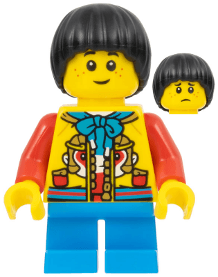 Child - Boy, Yellow Monkey King Jacket, Dark Azure Short Legs, Black Mop Top, Freckles