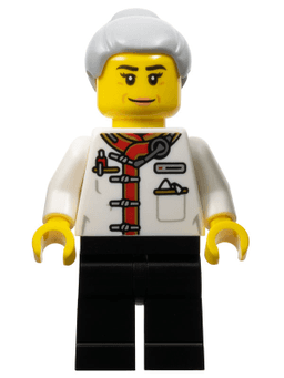 Restaurant Worker - Female, White Uniform Jacket, Black Legs, Light Bluish Gray Hair with Top Knot Bun