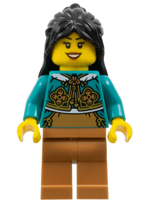 LEGO Woman Black Long Hair Dark Turquoise Cheongsam Bolero Shrug (hol373) City Minifigure