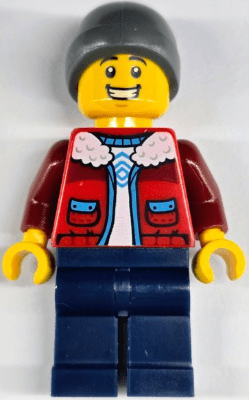 Ice Skater - Male, Red Jacket over White Shirt, Dark Blue Legs, Dark Bluish Gray Beanie