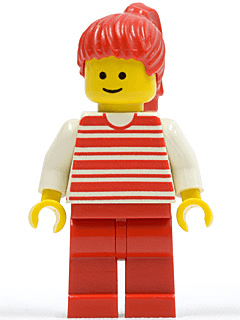 Horizontal Lines Red - White Arms - Red Legs, Red Ponytail Hair