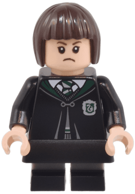 Pansy Parkinson - Slytherin Robe Clasped, Black Skirt, Black Short Legs with Dark Bluish Gray Stripes